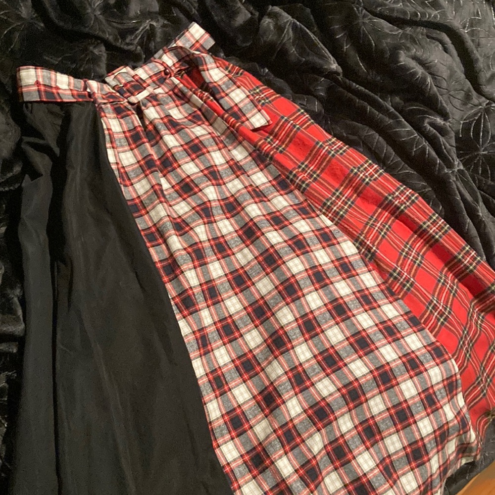 A-line plaid colorblock belted skirt